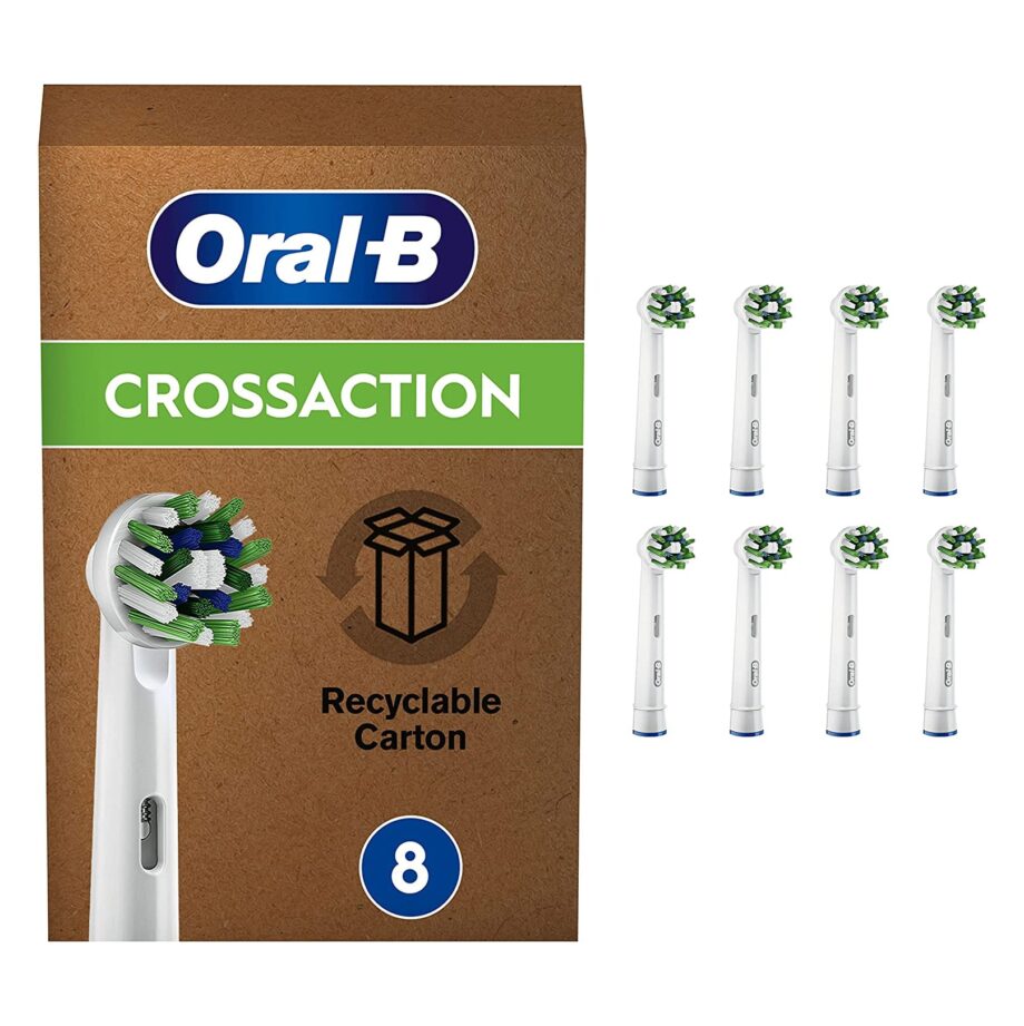 Oral-B Cross Action Electric Toothbrush Head with CleanMaximiser Technology Pack of 8 - White