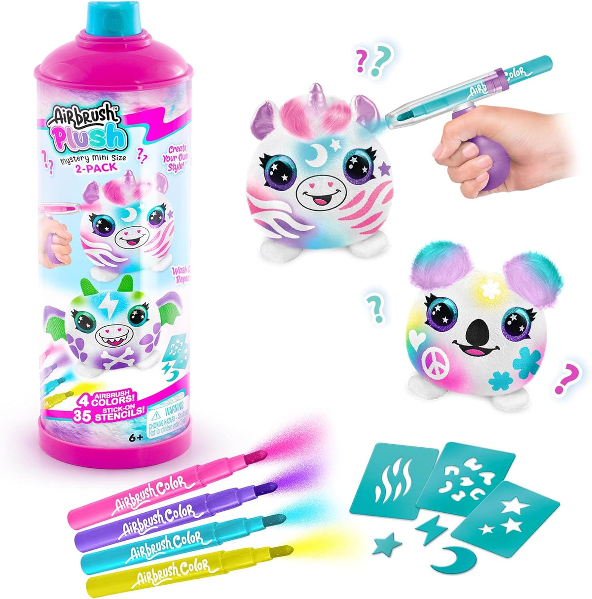 Canal Toys Airbrush Plush Mini Mystery 2 Pack | Customize & Decorate Your Own Plushies