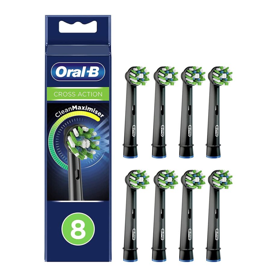 Oral-B CrossAction Electric Toothbrush Heads with CleanMaximiser Technology 8 Pack – Black