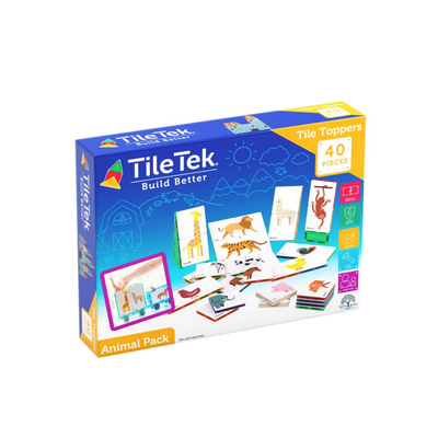 TileTek Magnetic Tile Toppers Animal Puzzle Pack, 40 Wooden Pieces, Ages 3+