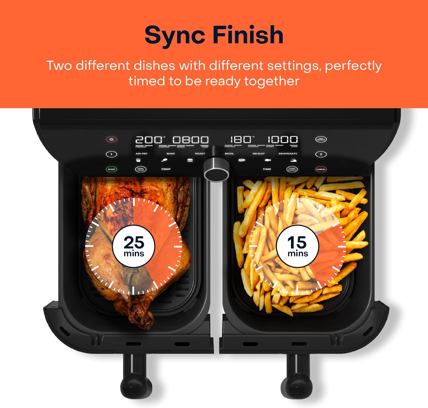 Nutricook Air Fryer Duo 2 Non-Vision 8.5L / Independently Controlled Dual Baskets - Black