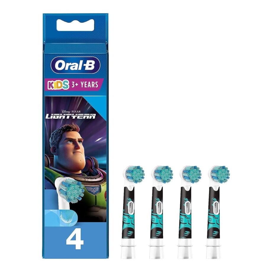 Oral-B Kids Electric Toothbrush Head with Disney Lightyear Characters Pack of 4 For Ages 3+ - White