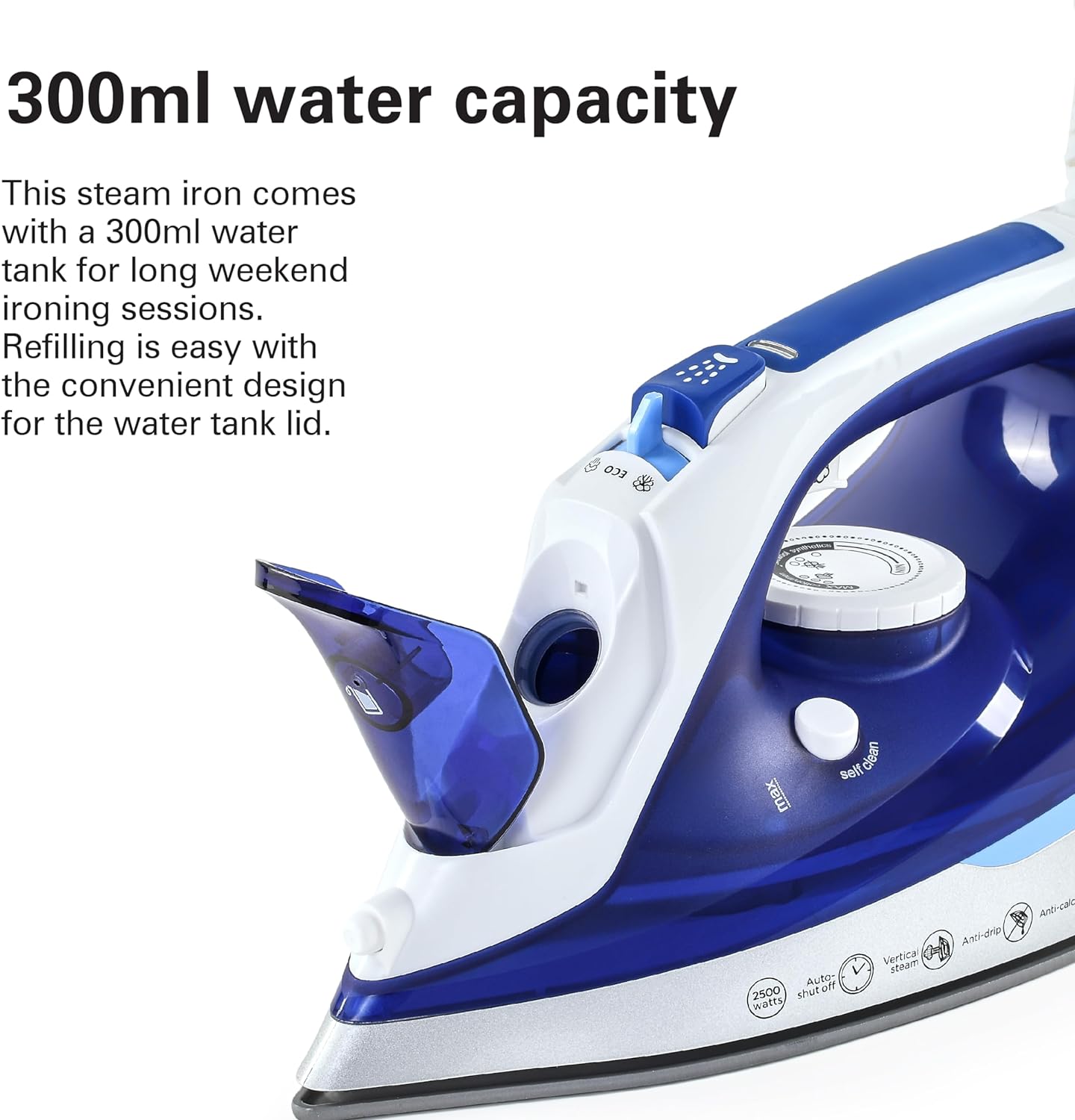 Hamilton Beach Steam Iron Ceramic 2500W / Vertical steam - Blue