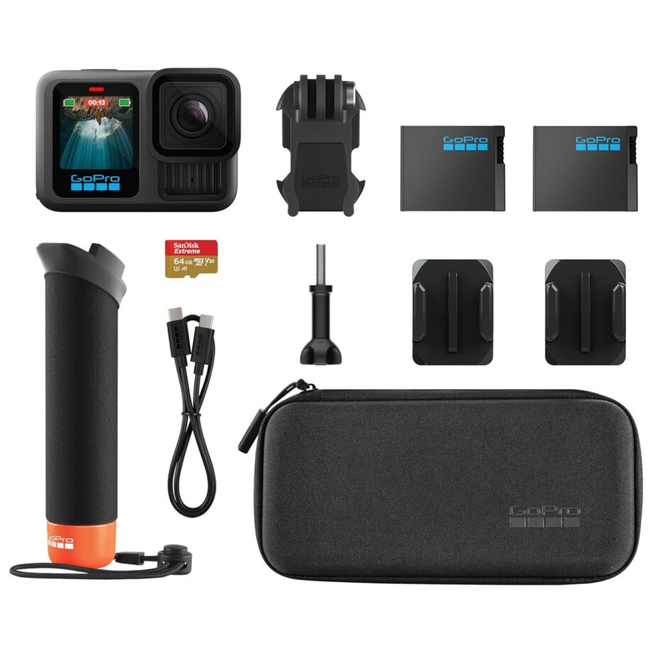 كاميرا GoPro HERO 13 Black مقاومة للماء – باقة ملحقات خاصة