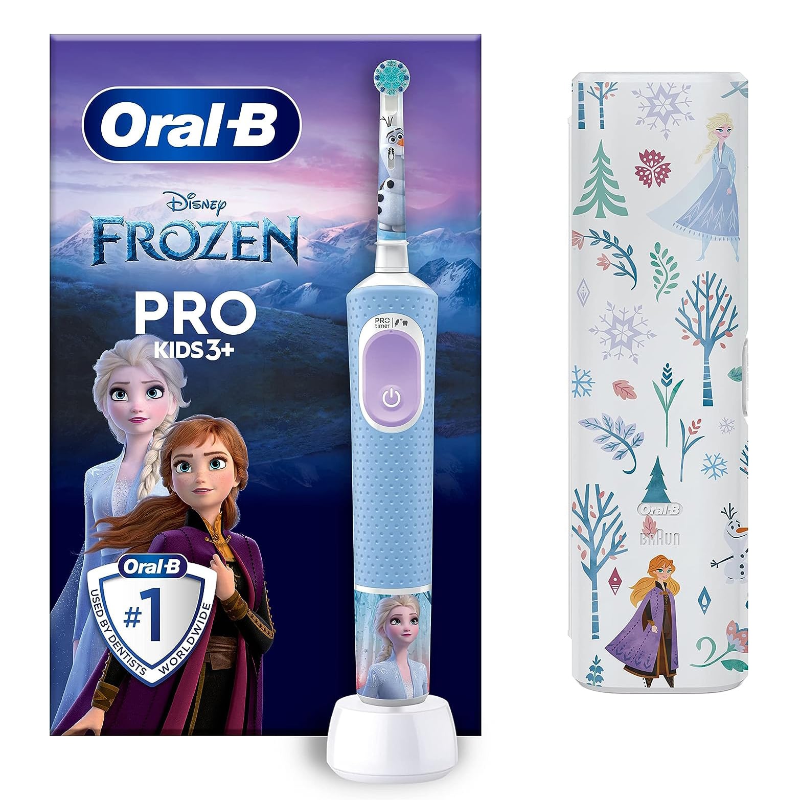 Oral-B by Braun Pro Kids Rechargeable Electric Toothbrush with 4 Disney Frozen Themed Stickers & Travel Case