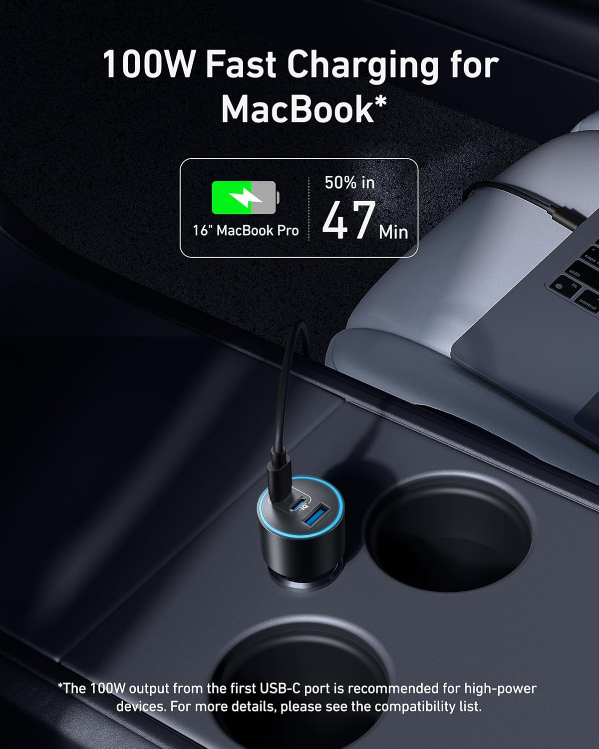 شاحن سيارة أنكر 167.5 واط بثلاثة منافذ USB-C – 100 واط + 45 واط + 22.5 واط