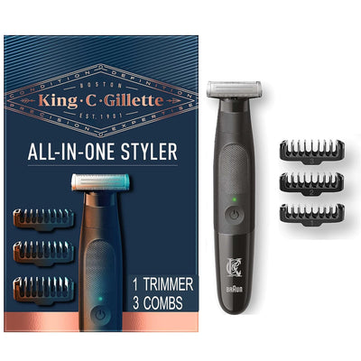 ماكينة تشذيب اللحية King C. Gillette All-in-One: لاسلكية، مقاومة للماء، شفرة رباعية الأبعاد - سوداء