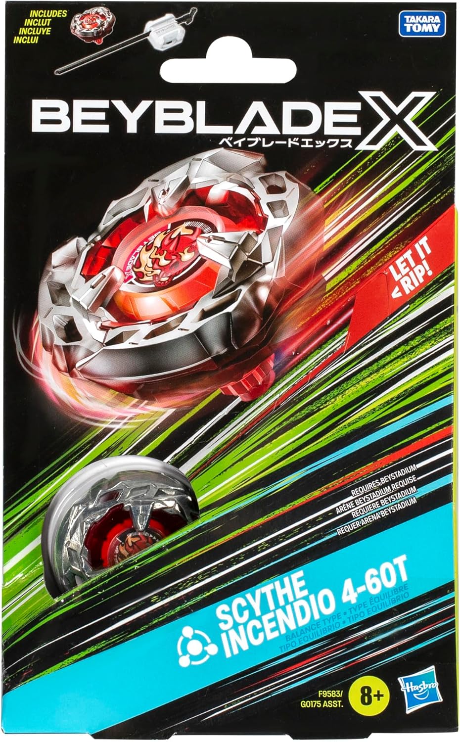 Beyblade X Scythe Incendio 4-60T Starter Pack | Balance Type Right-Spinning Top & Launcher