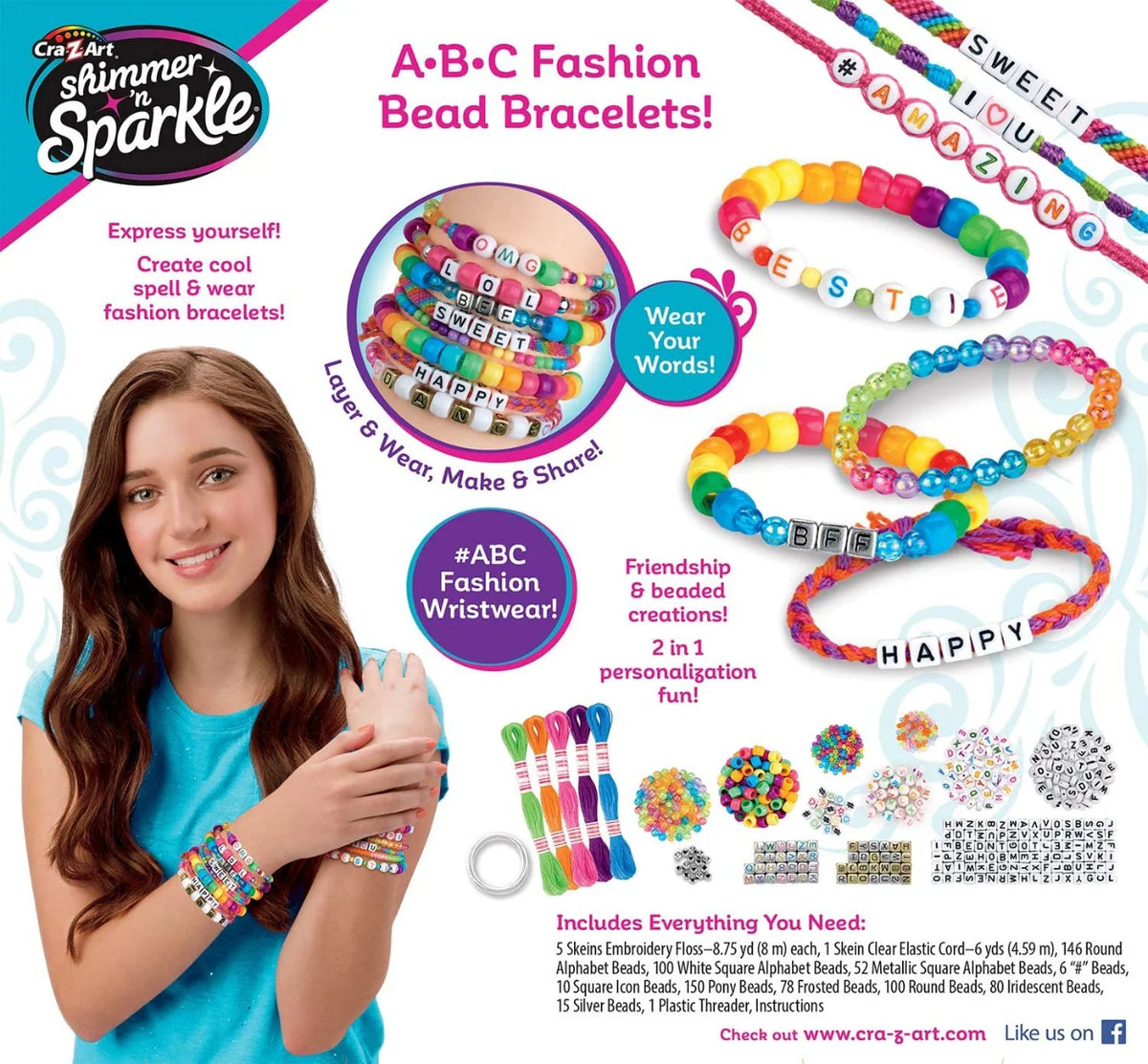 Cra-Z-Art – Shimmer n Sparkle مجموعة أساور خرز الأبجدية 800+