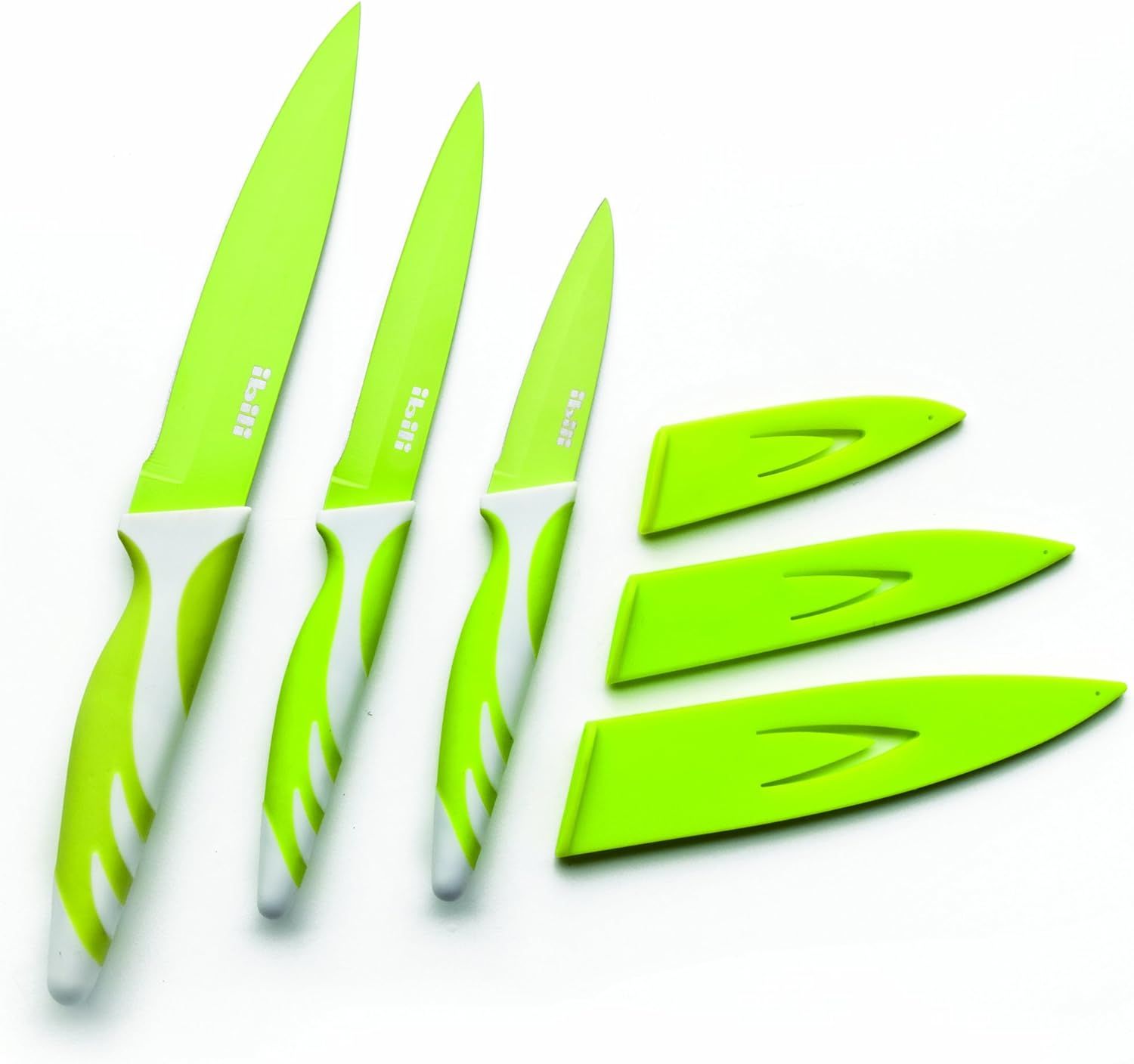 Ibili 3-Piece Kitchen Knife Set with Covers – Green
