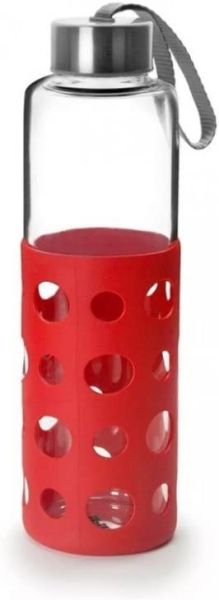 Ibili Lake 550ml Glass Bottle – Red, Carry Drinks Safely