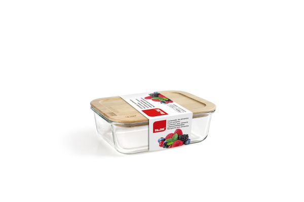 Ibili 650 ml Glass Food Container with Bamboo Lid — Safe