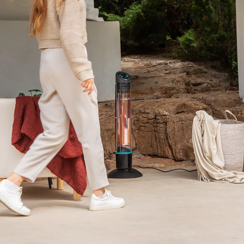 Cecotec ReadyWarm 1000 Power Tower Outdoor Heater - 1000W Halogen, IP55 Waterproof, Oscillation & Remote Control