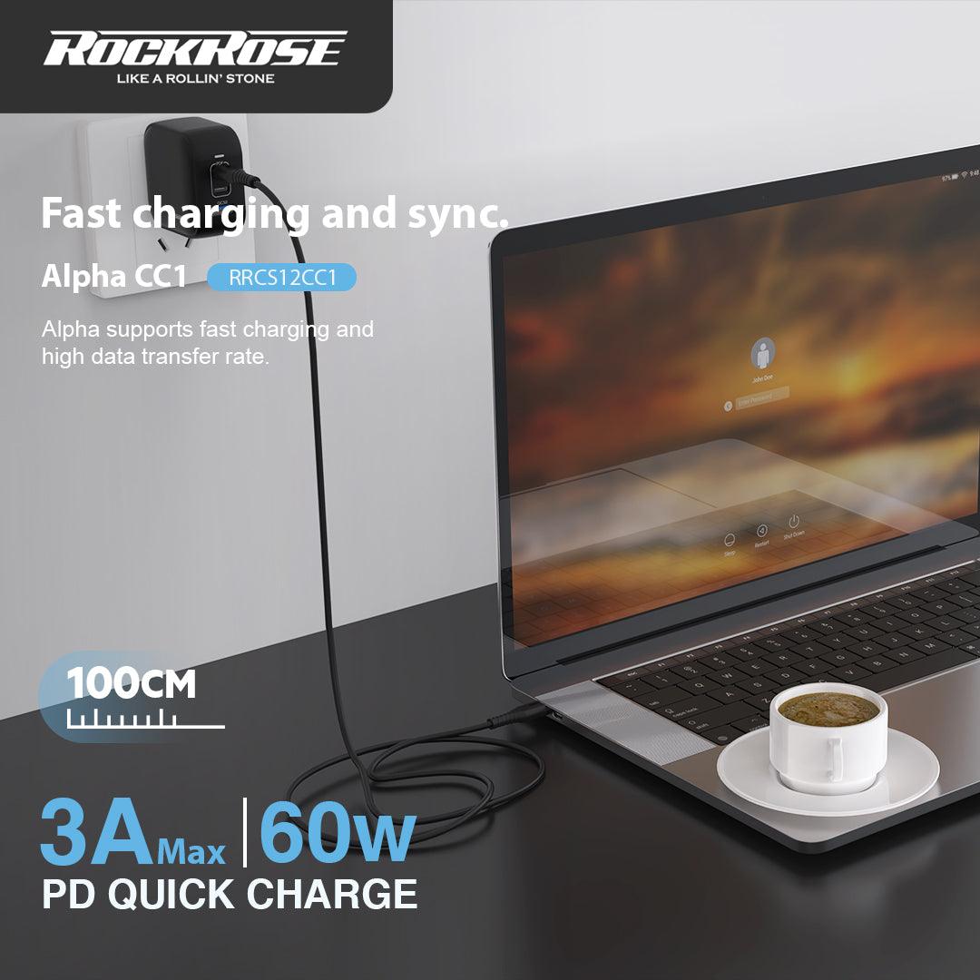 RockRose Alpha CC1 1M USB C to USB C Fast Charge & Sync Cable - Black