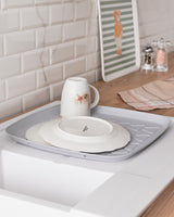 Madame Coco Emmy Dish Drying Mat – Soft Grey & Ecru, Absorbent & Stylish Sink Companion