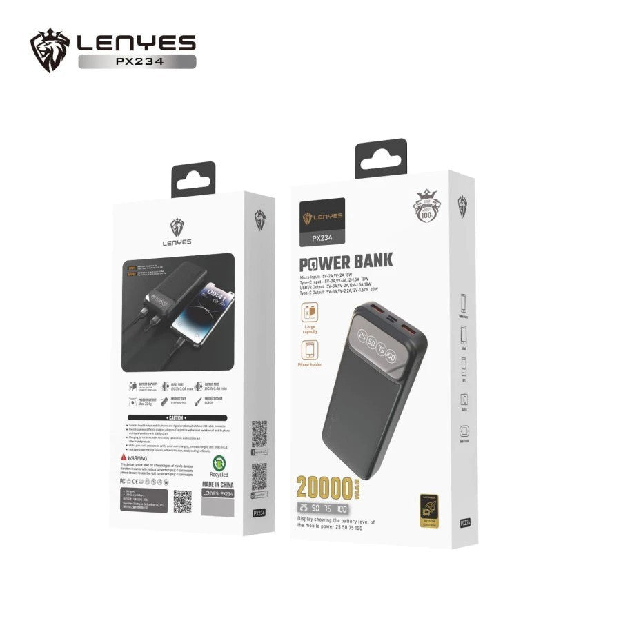 LENYES Power Bank 20000mAh PD20W & QC3.0 Fast Charging Digital Display