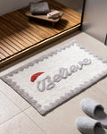 Madame Coco Vie Bath Mat – Soft, Non-Slip & Absorbent Bathroom Rug in White, Grey & Red