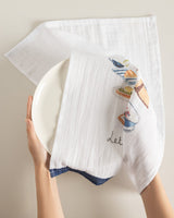 Madame Coco Brunch Muslin Drying Cloth – Soft & Absorbent Kitchen Towel in White & Navy