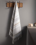 Madame Coco Raye Hammam Bath Towel – Natural Cotton Bath Towel with Refined Pattern in Blue & Beige