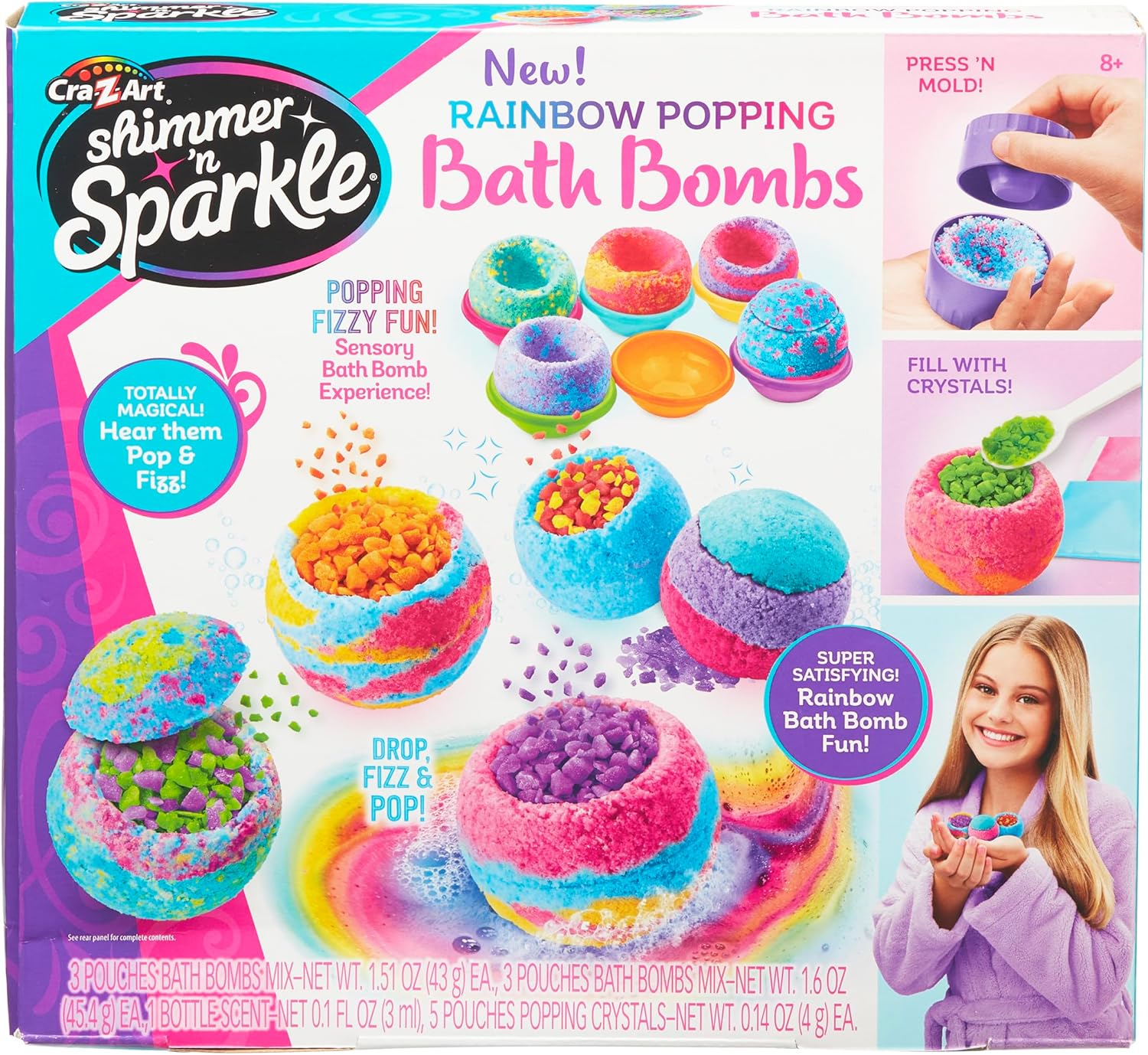 CRA-Z-ART Rainbow Popping Fizzing Bath Bomb Kit for Kids