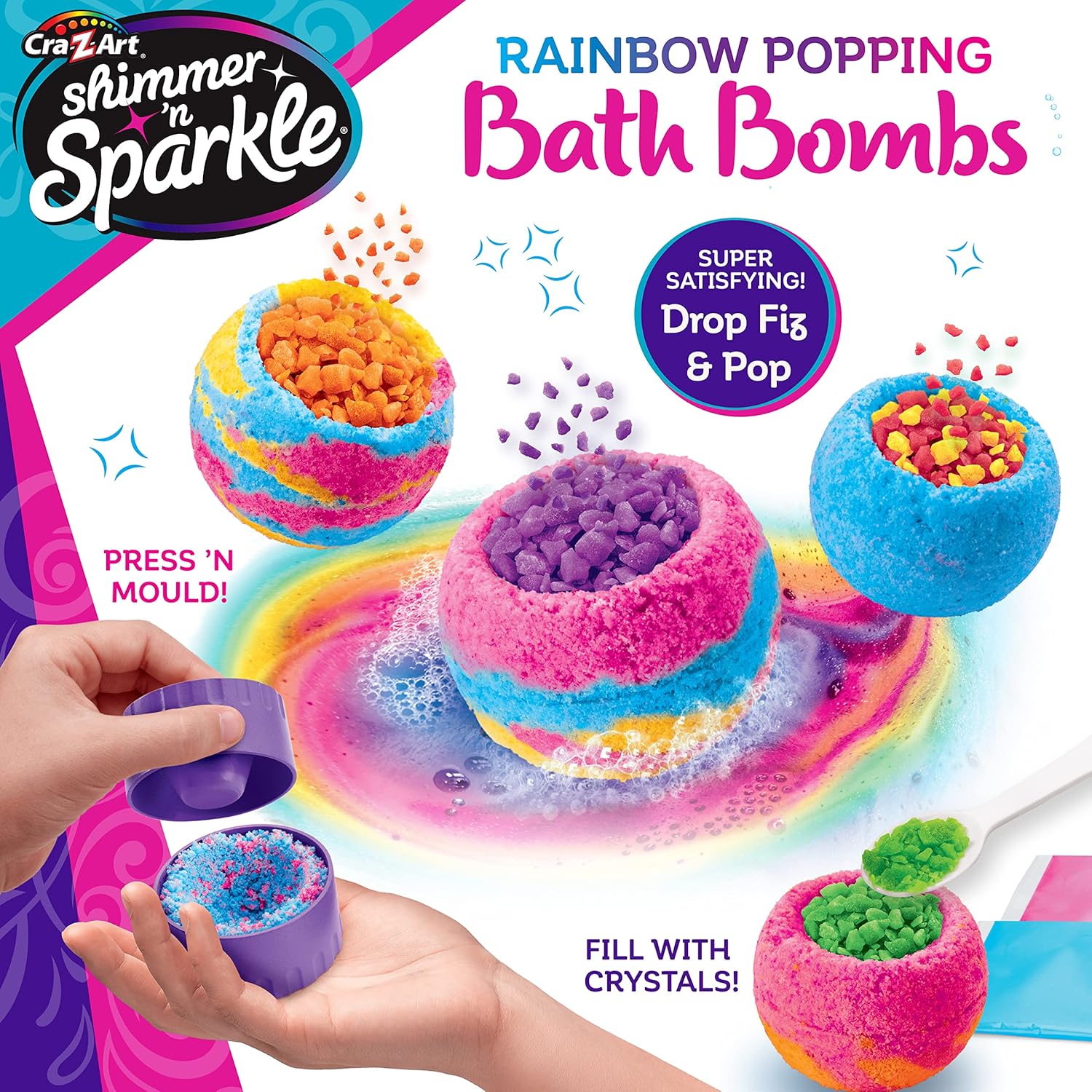 CRA-Z-ART Rainbow Popping Fizzing Bath Bomb Kit for Kids