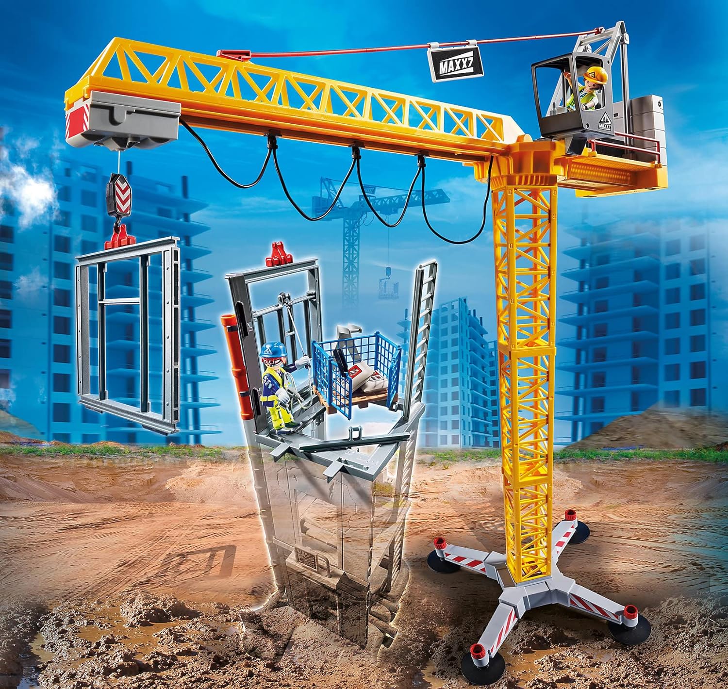 PLAYMOBIL RC Crane with Building Section - Remote-Controlled Toy