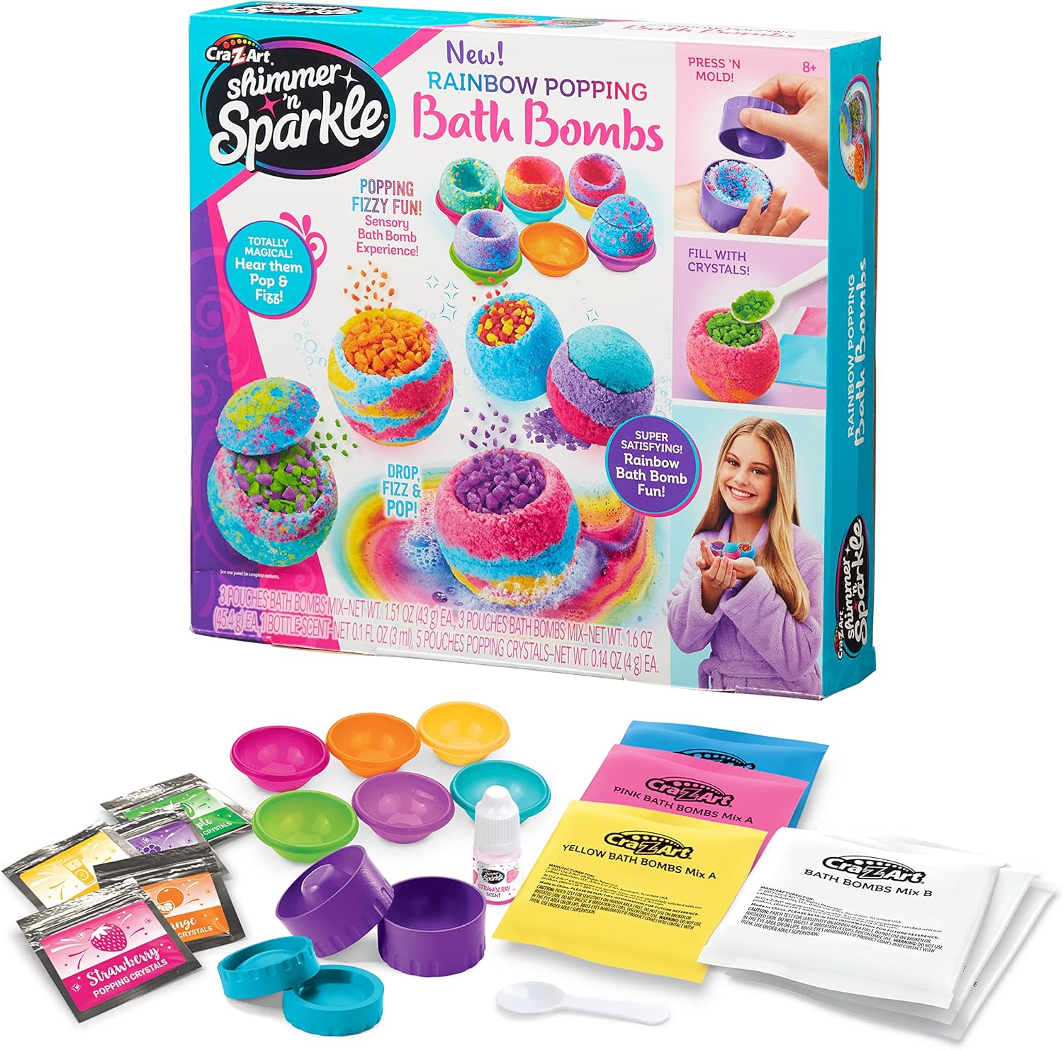 CRA-Z-ART Rainbow Popping Fizzing Bath Bomb Kit for Kids