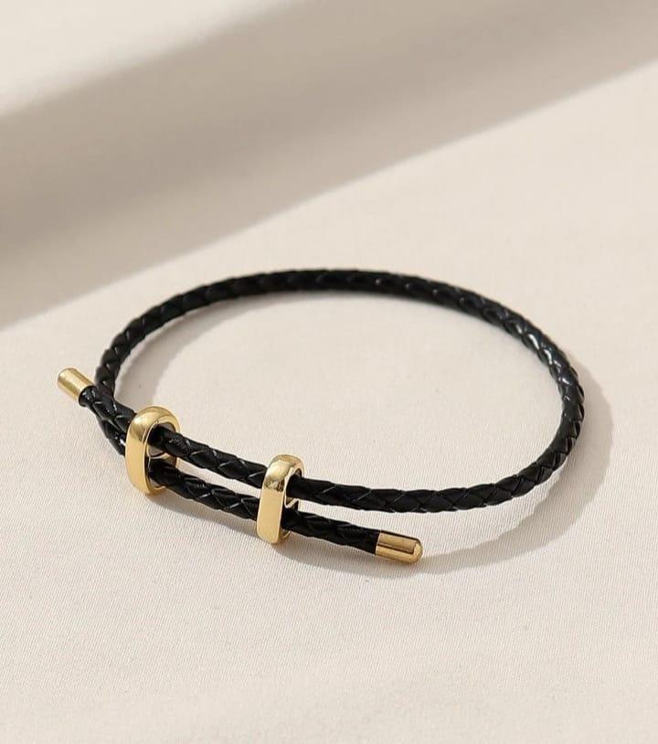 PU Rope Bracelet Solid color alloy belt school style adjustable bracelet for women jewelry making