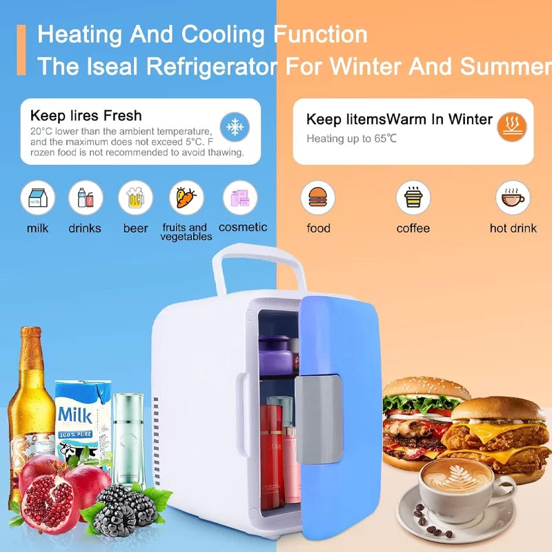 Portable Mini Car Fridge Cools Drinks and Food 4L