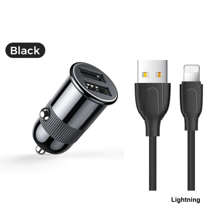 Joyroom 3.1A Fast & Safe Car Charger for 2 Devices - Black & White