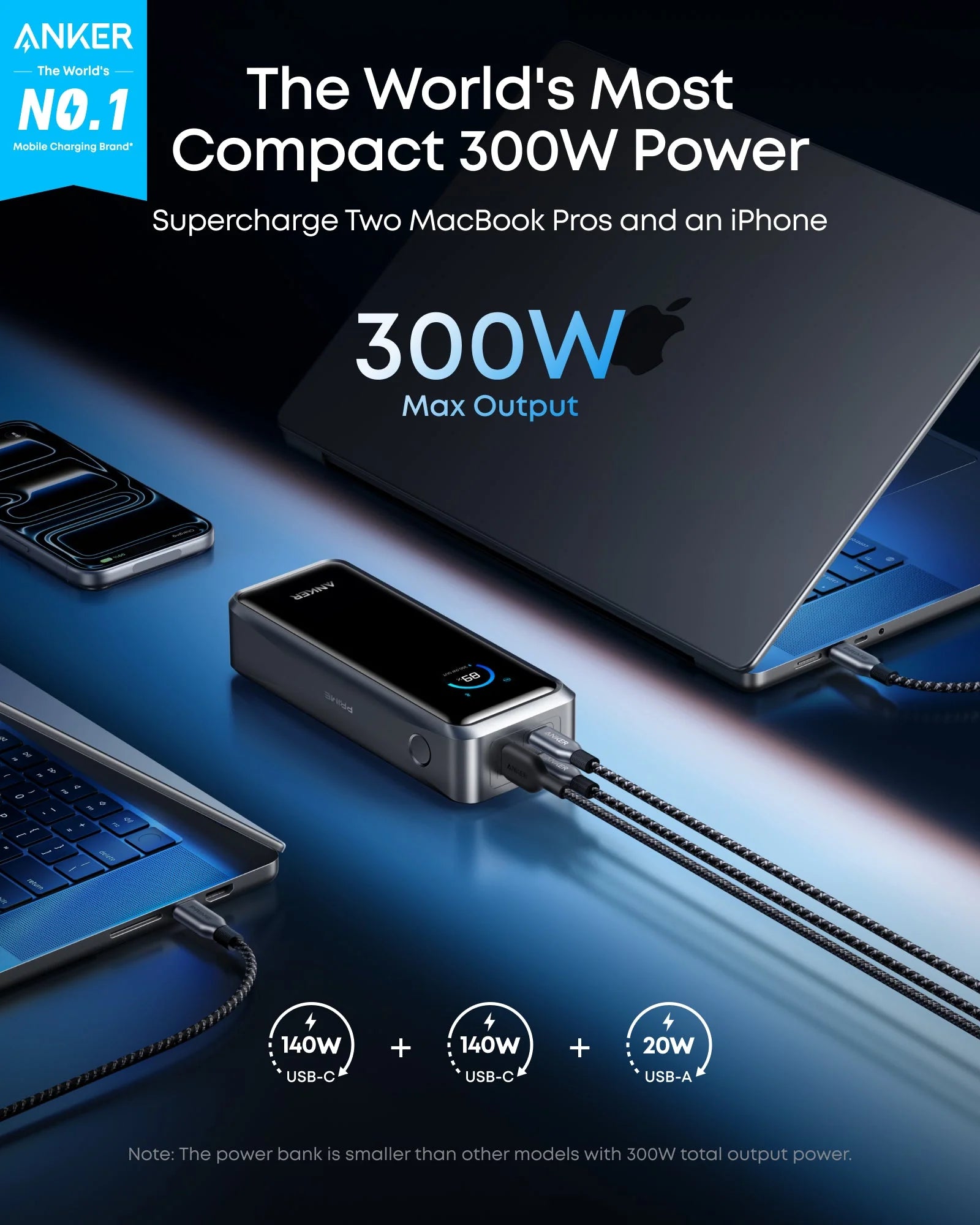 باوربانك أنكر برايم (26 ألف، 300 واط) - شحن سريع 140 واط | مدخل مزدوج 250 واط