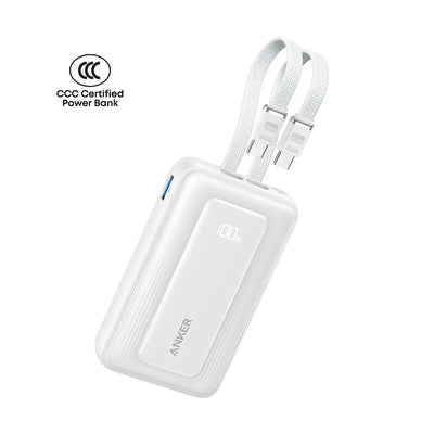 Anker Zolo Power Bank (10K, 35W, Built-In Dual USB-C Cables White