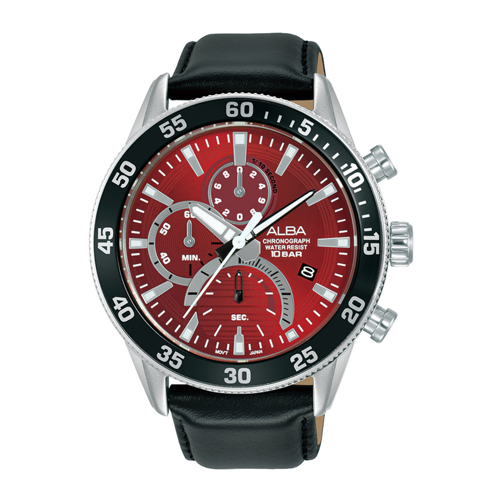 Alba AM3899X1 Men's Chronograph Watch – 45mm Red Dial