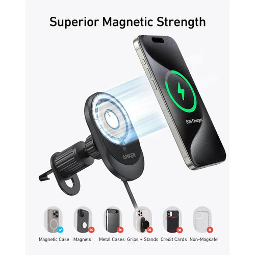 Anker MagGo Wireless Car Charger with Power Adapter 15W 