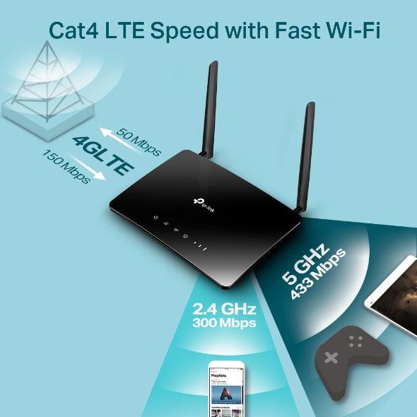 TP-Link AC750 Wireless Dual Band 4G LTE Router, build-in 4G LTE modem