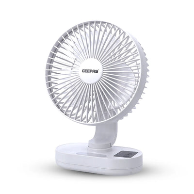 Geepas 8" Rechargeable Fan with LED Night Light, 9H Runtime, 3 Speeds, White GF21157