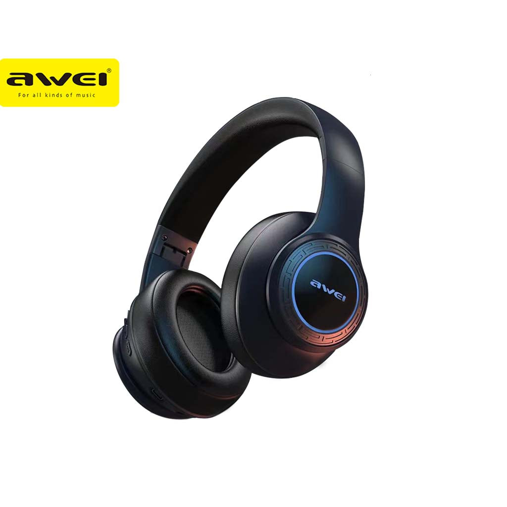 AWEI Bluetooth 5.3 Headphone HiFi Stereo Bass 4 RGB Light Gaming Headset - Black