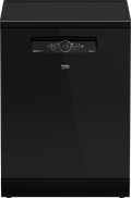 Beko BDFN26560GBP Freestanding Dishwasher, 15 Place Settings, Wi-Fi, Inverter, Black Glass