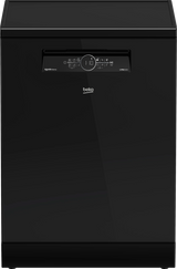 Beko BDFN26560GBP Freestanding Dishwasher, 15 Place Settings, Wi-Fi, Inverter, Black Glass