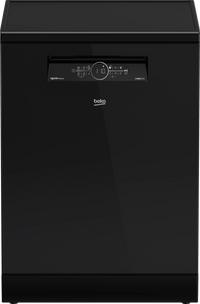 Beko BDFN26560GBP Freestanding Dishwasher, 15 Place Settings, Wi-Fi, Inverter, Black Glass