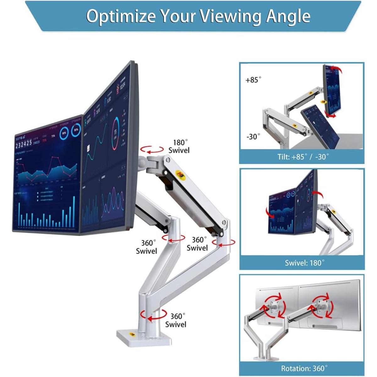 North Bayou G32 Adjustable Dual Monitor Stand 22"-32"