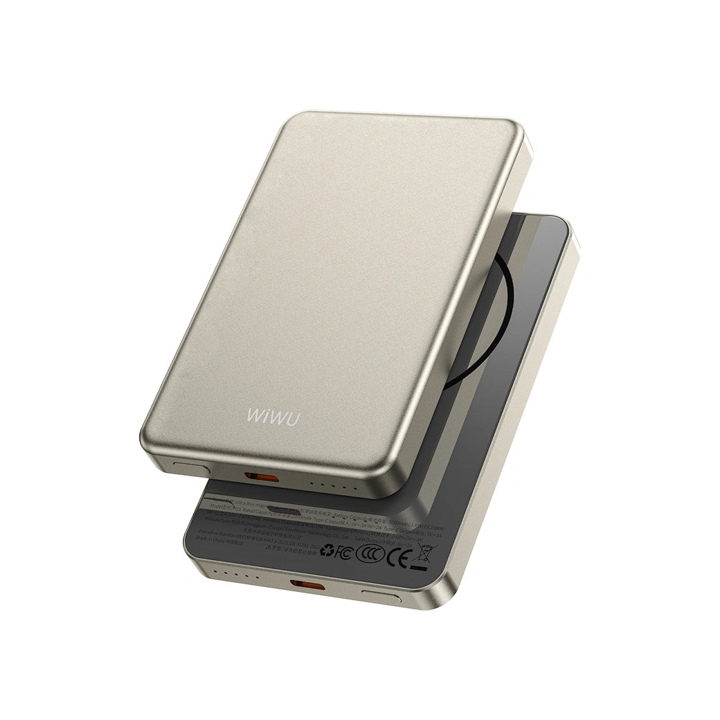 WIWU Ultra Thin Magnetic Power Bank 5000mAh P15 - 15W Wireless Charging (Silver)