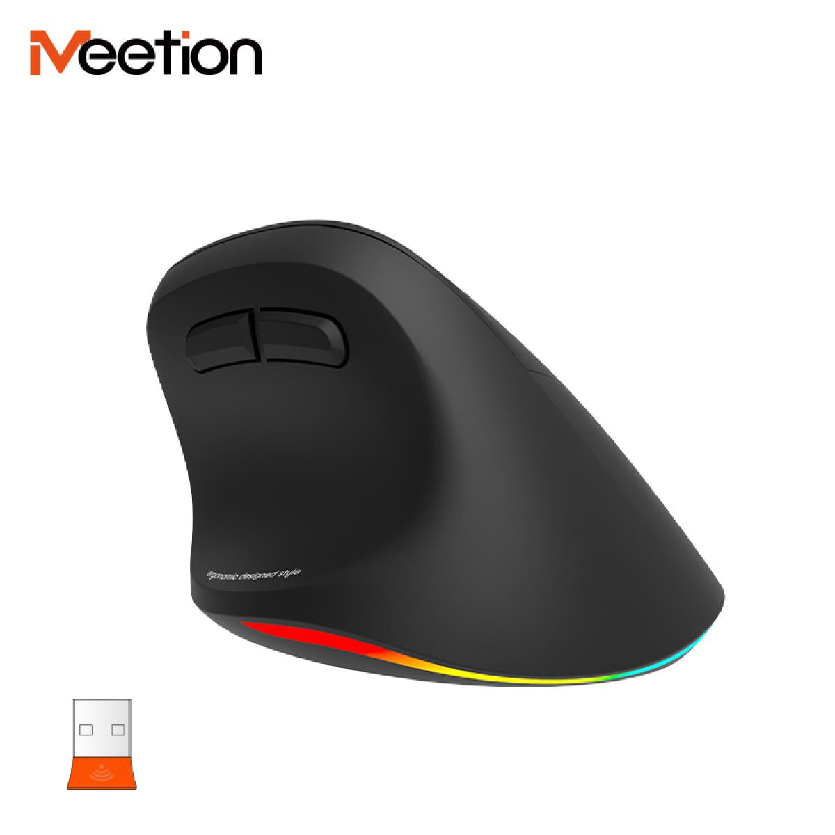Meetion BTM010R Right-Handed Ergonomic Wireless Vertical Mouse - Black