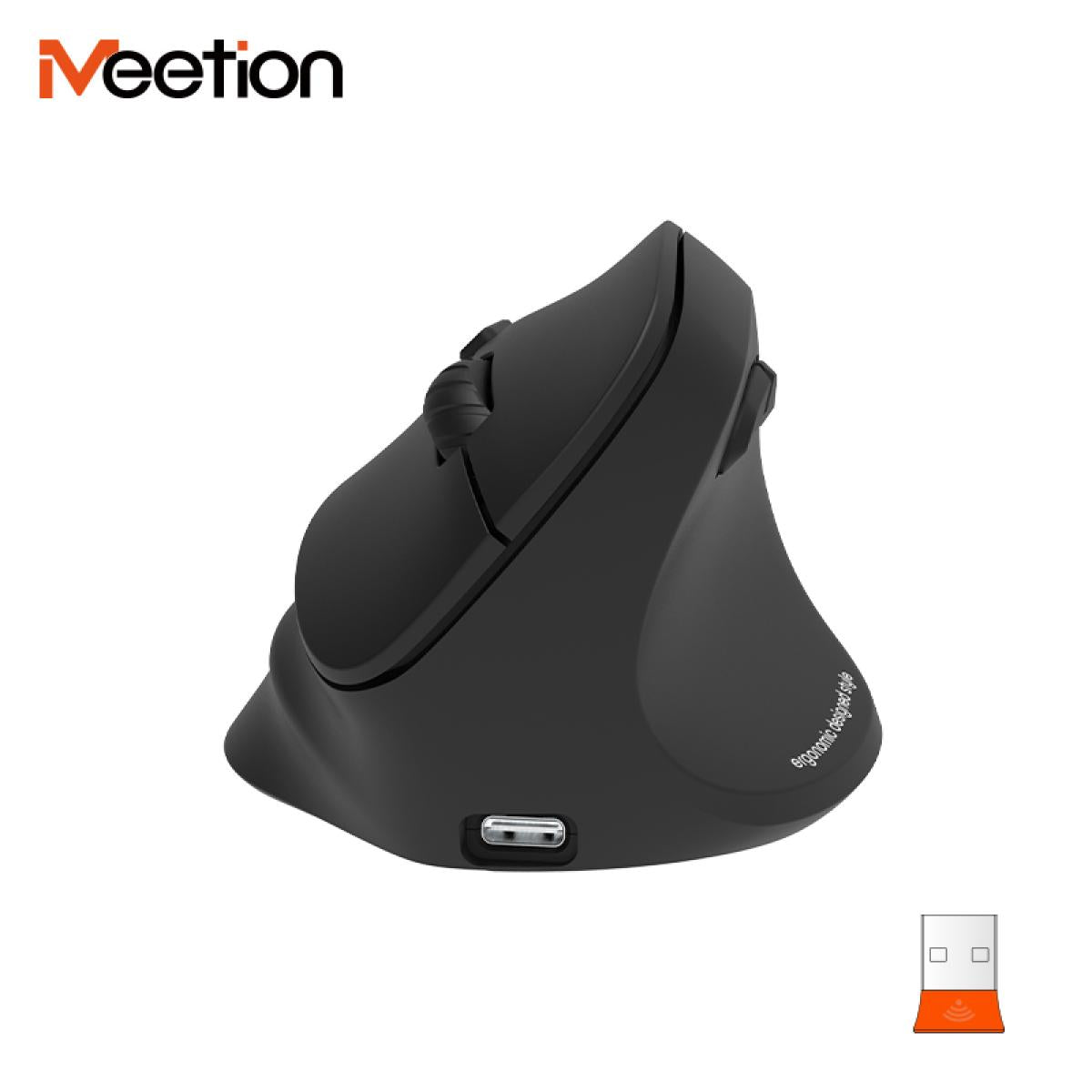 Meetion BTM010R Right-Handed Ergonomic Wireless Vertical Mouse - Black