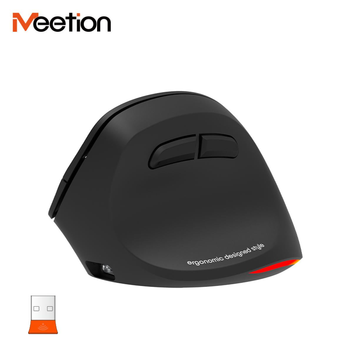 Meetion BTM010R Right-Handed Ergonomic Wireless Vertical Mouse - Black
