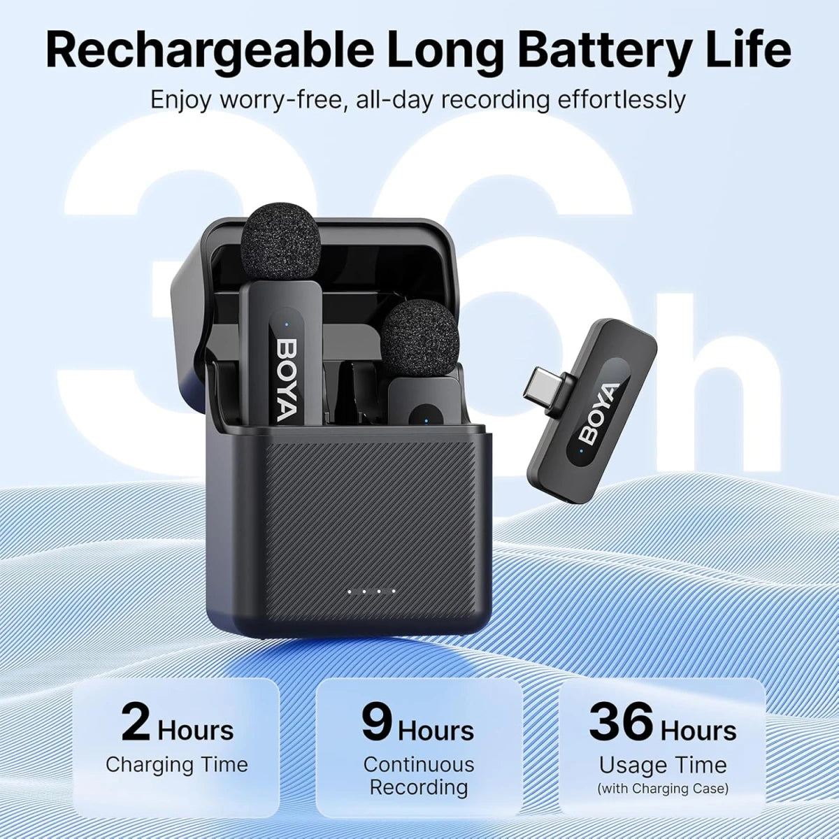 BOYA BY-V30 Type-C Wireless Microphone | 100m Range | Charging Case