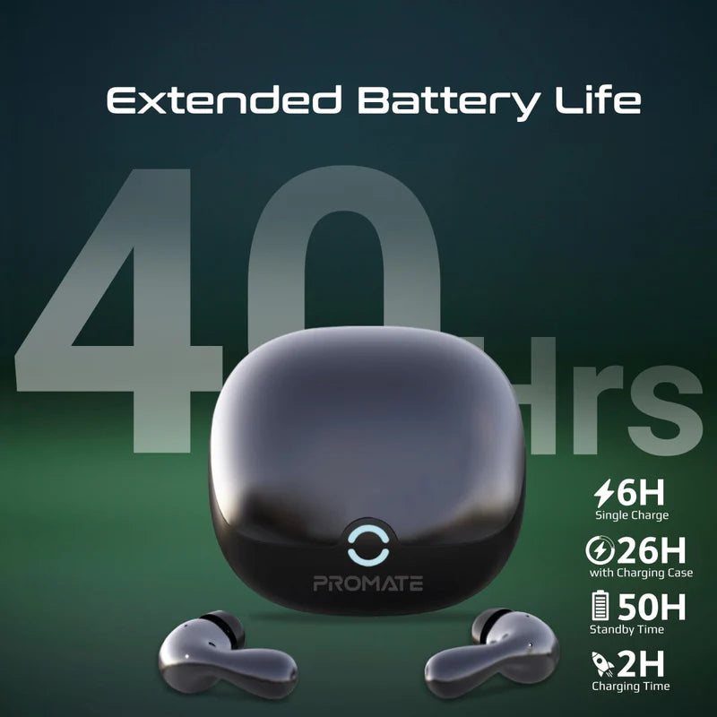 Promate Baton High-Definition Hybrid ANC TWS Earbuds with IntelliTouch - BLACK