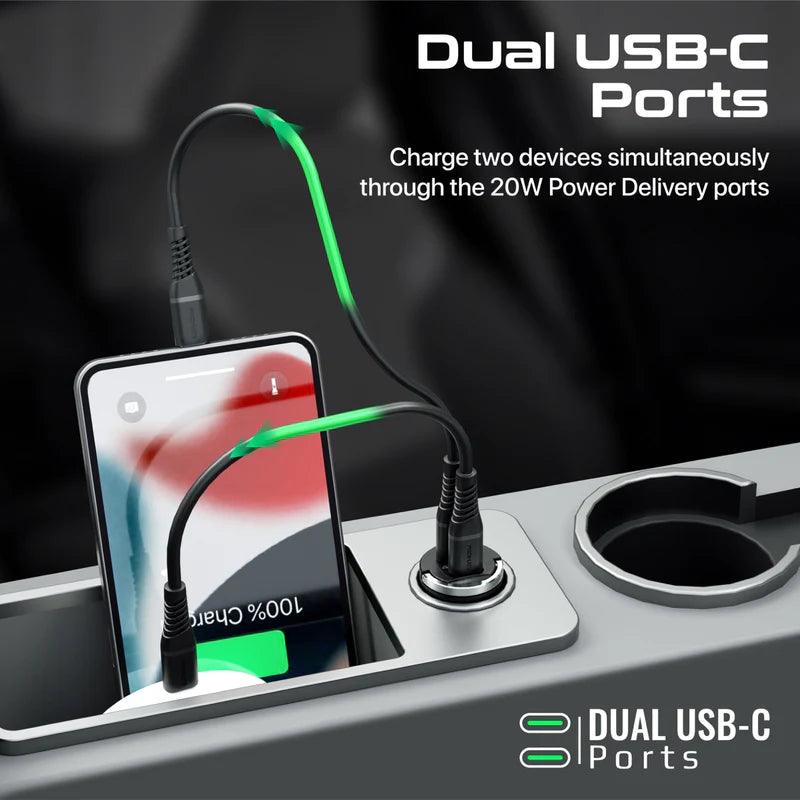 PROMATE Bullet PD40 Car Charger with Dual USB C 40W Power - Black