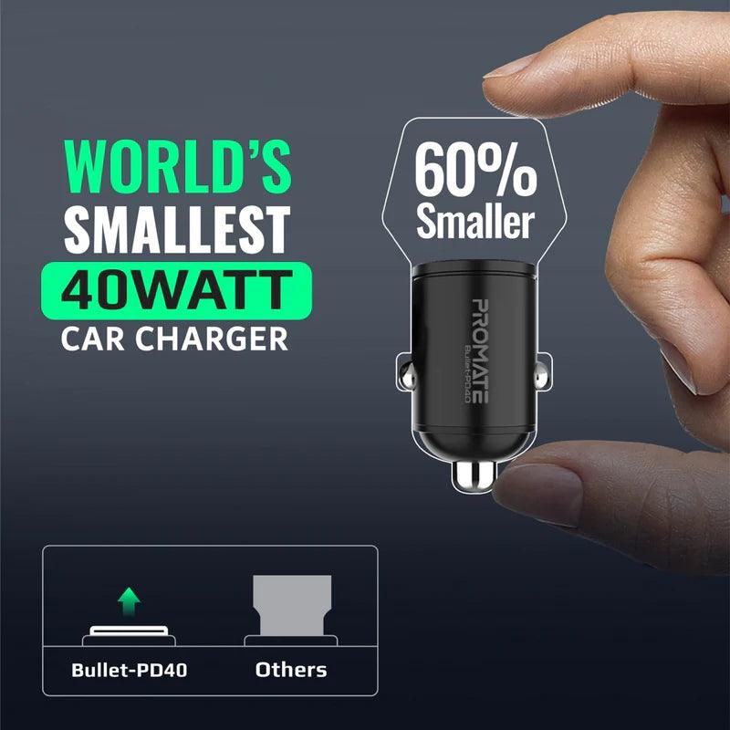 PROMATE Bullet PD40 Car Charger with Dual USB C 40W Power - Black