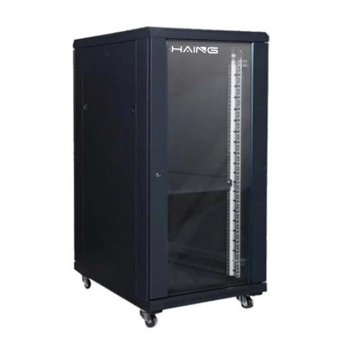 HAING 18U Network Server Cabinet, 600 x 1000mm, Glass Door, Dual Fans, Shelves, 6-Port PDU and Casters